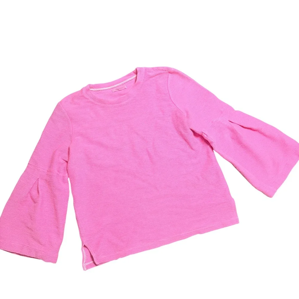 Madewell Bell Sleeve Top Womens M Pink Ribbed Preppy Coastal Chic